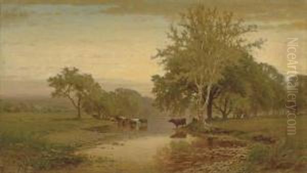 On The Farmington River, Connecticut Oil Painting by James McDougal Hart