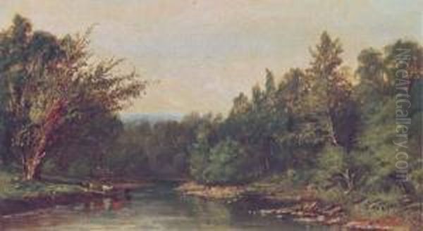 Cattle Watering At A River Oil Painting by James McDougal Hart