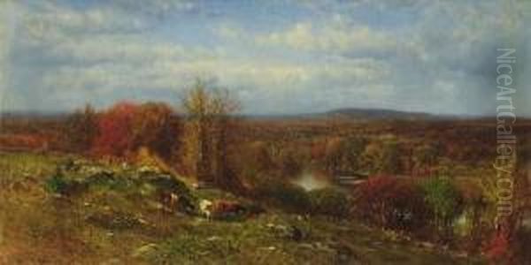 Cattle In An Autumn Landscape Oil Painting by James McDougal Hart