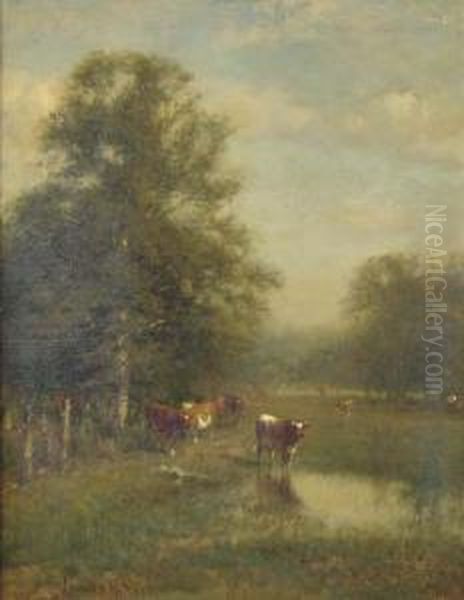 Cattle In A Pasture Oil Painting by James McDougal Hart