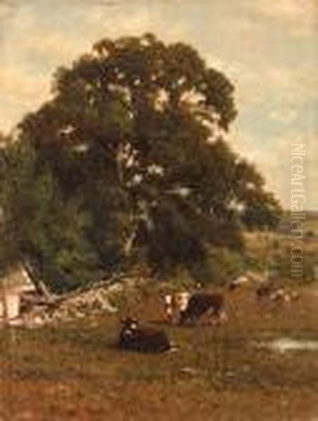 Cows In A Pasture Oil Painting by James McDougal Hart