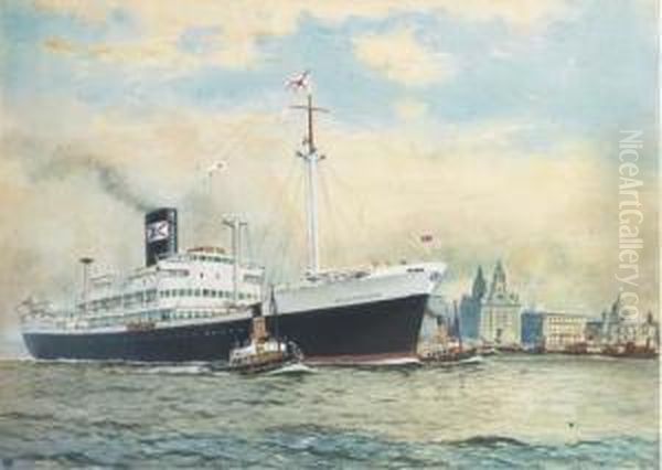 The Booth Line's Hildebrand Arriving At Liverpool Under Tugescort Oil Painting by William Macdowell