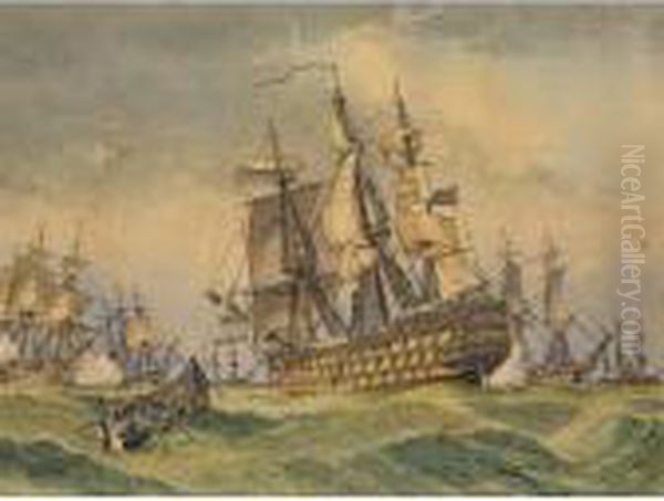 Victory Joins The Fleet,16 September 1805; The Morning After Trafalgar, Victory Intow Oil Painting by William Macdowell