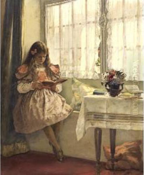 Young Girl Reading By The Window Oil Painting by Walter MacEwen