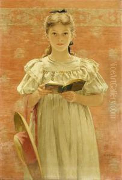 Girl Standing With Book Oil Painting by Walter MacEwen