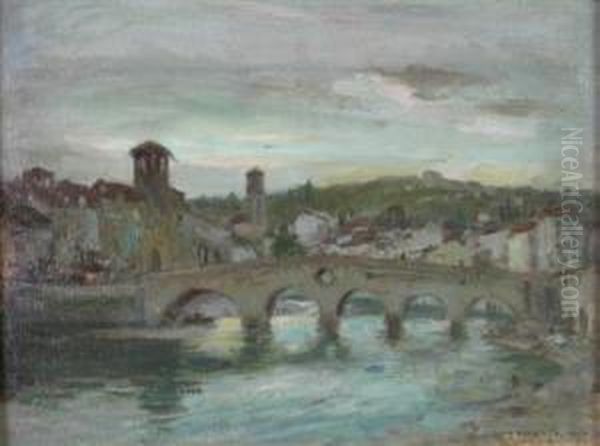 An Italian Townscape With A Bridge Oil Painting by William Stewart MacGeorge