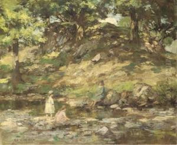 Children In A Glen Oil Painting by William Stewart MacGeorge