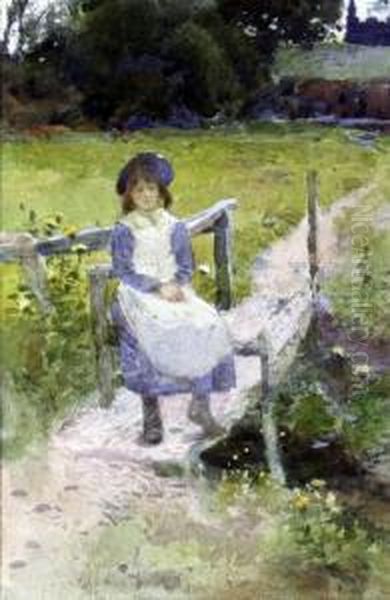 Girl Seated On A Stile Oil Painting by Thomas Mackay