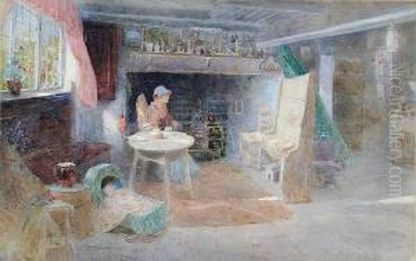 Cottage Interior With Mother And Child Oil Painting by Thomas Mackay