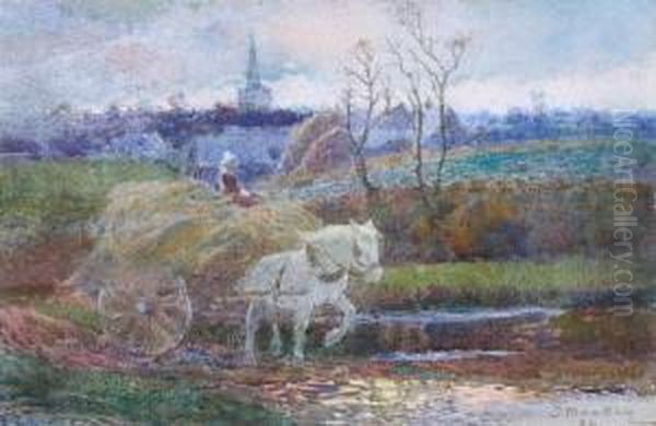 A Haywain On A Country Path Oil Painting by Thomas Mackay