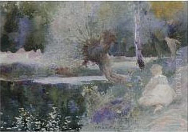 On The Riverbank Oil Painting by Thomas Mackay