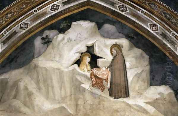 Scenes from the Life of Mary Magdalene- The Hermit Zosimus Giving a Cloak to Magdalene 1320 Oil Painting by Giotto Di Bondone