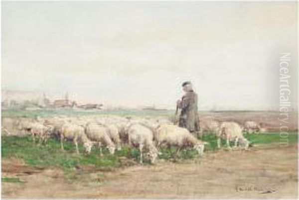 Shepherd And His Flock Oil Painting by James Hamilton Mackenzie