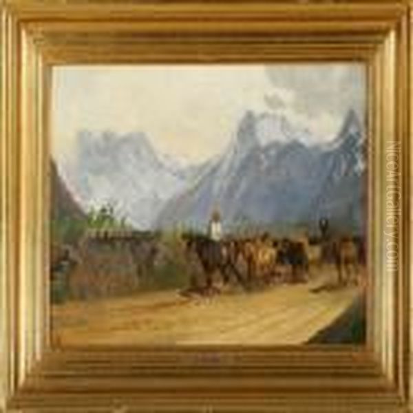 The Horses Are Driven Down From The Mountains, Italy Oil Painting by Adolf Henrik Mackeprang