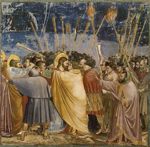 No. 31 Scenes from the Life of Christ- 15. The Arrest of Christ (Kiss of Judas) 1304-06 Oil Painting by Giotto Di Bondone