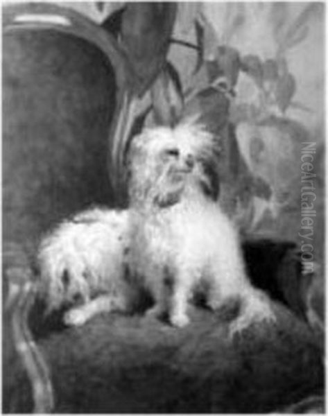 Maltese Terriers On A Chair Oil Painting by Adolf Henrik Mackeprang