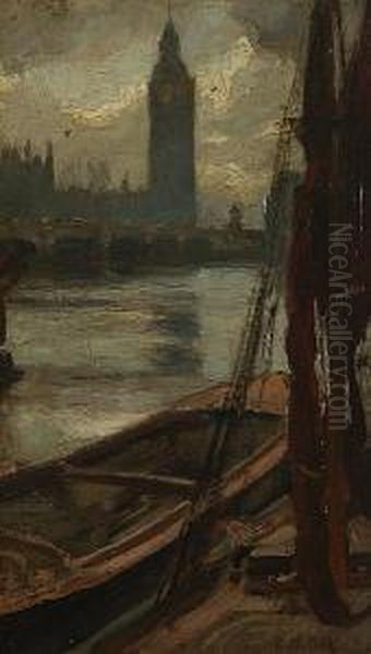 Westminster From The Thames Oil Painting by Charles Hodge Mackie