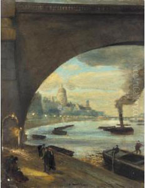 The Thames At Night Oil Painting by Charles Hodge Mackie