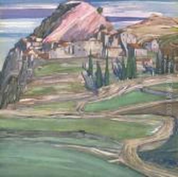 A Hill Town In Southern France Oil Painting by Charles Rennie Mackintosh