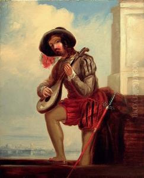 A Venetian Musician Oil Painting by Daniel Maclise