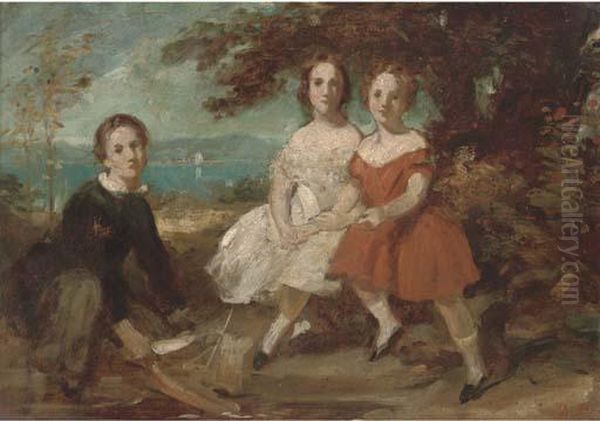 A Group Portrait Of Three Children Oil Painting by Daniel Maclise