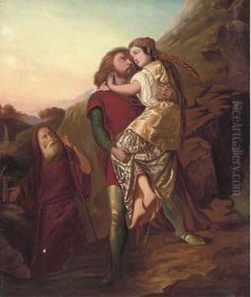 St. Christopher Carrying A Maiden Guided By The Hermit Oil Painting by Daniel Maclise