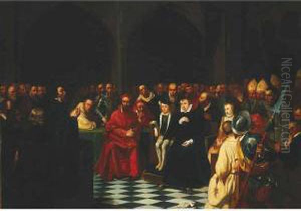 John Knox Addressing The 
Children Of Henry Xviii (edward Vi, Queen Mary And Queen Elizabeth, The 
Duke Of Somerset, Cranmer And Many Other Celebrities, 1551) Oil Painting by Daniel Maclise