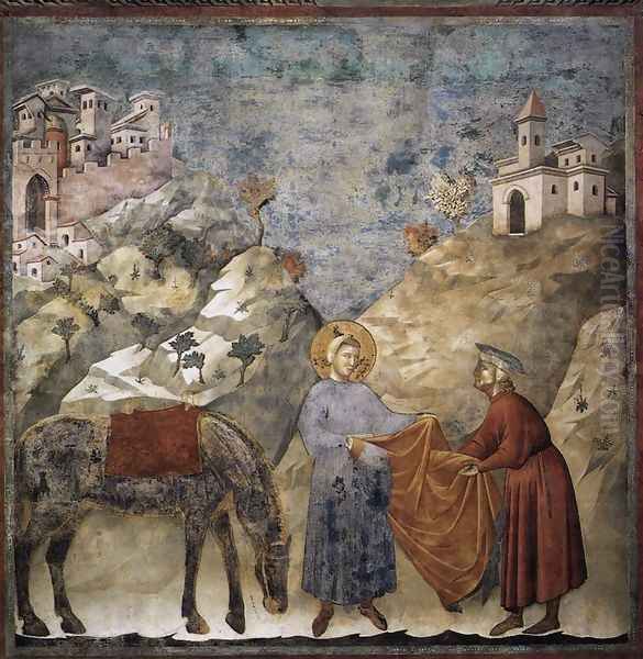 Legend of St Francis- 2. St Francis Giving his Mantle to a Poor Man 1297-99 Oil Painting by Giotto Di Bondone