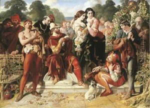 The Wrestling Scene In 'as You Like It' Oil Painting by Daniel Maclise