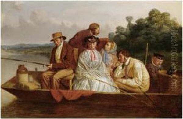 An Angling Party Oil Painting by Matthew James Macnally