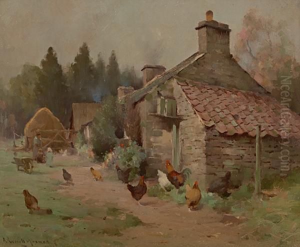 A Perthshire Farmstead Oil Painting by Robert Russell Macnee