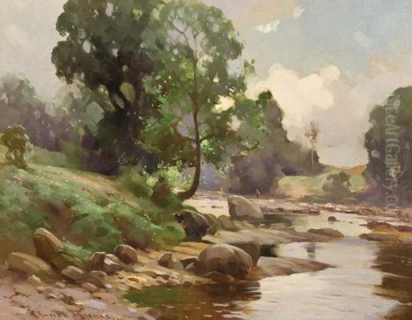 Lowland River Landscape Oil Painting by Robert Russell Macnee