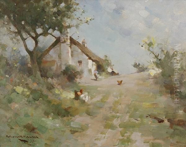 'an Upland Cottage Oil Painting by Robert Russell Macnee