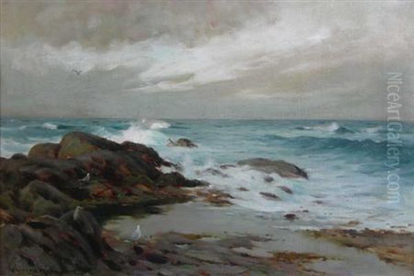 Waves Breaking On A Deserted Beach, Tiree Oil Painting by Robert Russell Macnee