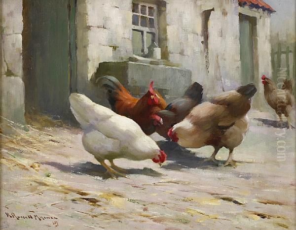 In The Farm Yard Oil Painting by Robert Russell Macnee