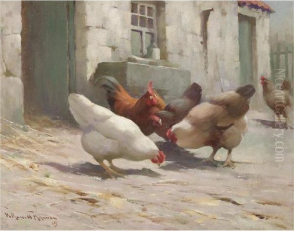 In The Farmyard Oil Painting by Robert Russell Macnee