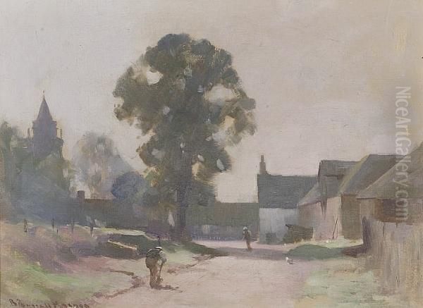 The Village Street Oil Painting by Robert Russell Macnee