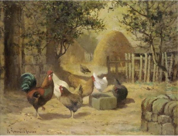 Farmyard Scene Oil Painting by Robert Russell Macnee