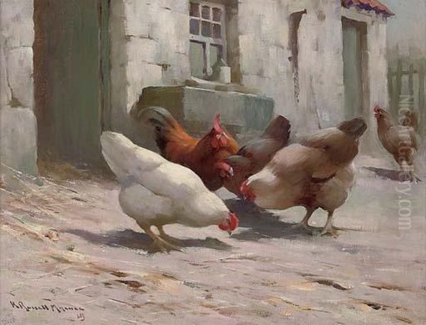 In The Farmyard Oil Painting by Robert Russell Macnee