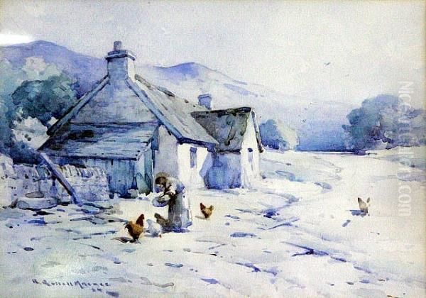 Feeding Chickens Oil Painting by Robert Russell Macnee