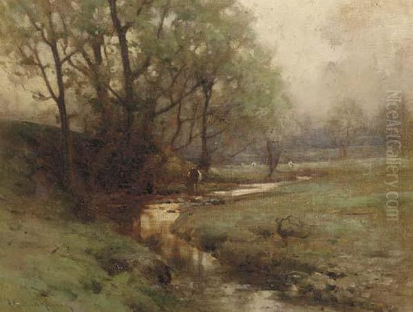 A Misty Morning In The Pasture Oil Painting by Robert Russell Macnee