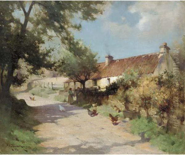 A Country Lane In Summer Oil Painting by Robert Russell Macnee