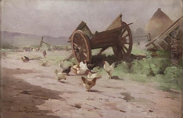 Poultry By A Cart Oil Painting by Robert Russell Macnee