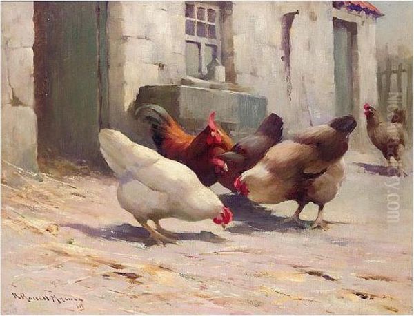 In The Farm Yard Oil Painting by Robert Russell Macnee