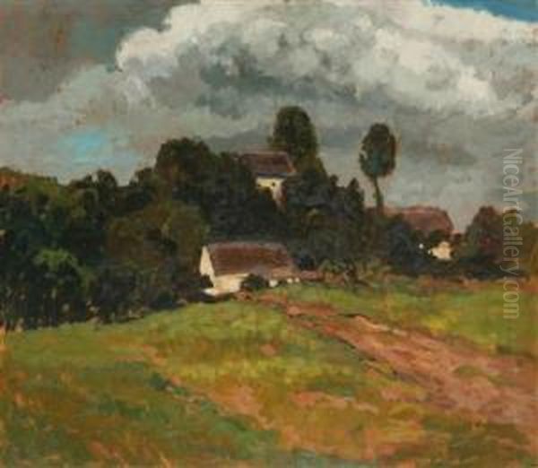 Landschaft Mit Dorf Oil Painting by Gustav Macoun