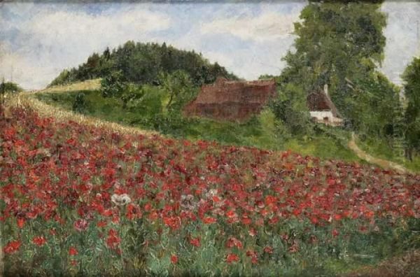 Red Poppies Oil Painting by Gustav Macoun