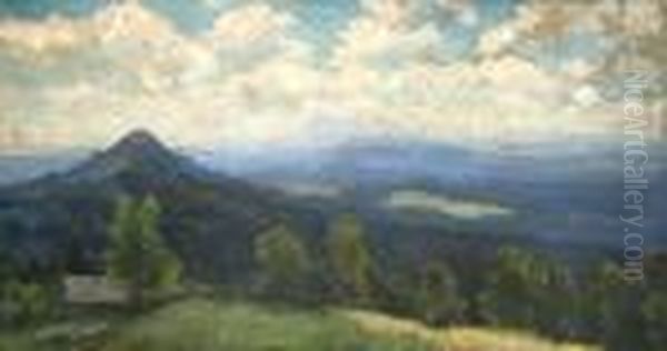 A Mountainous Landscape Oil Painting by Gustav Macoun