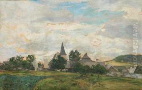 A Landscape With A Village Oil Painting by Gustav Macoun