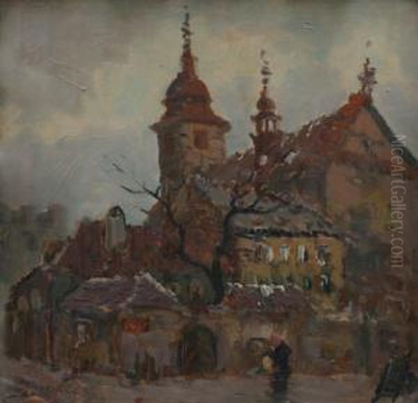 Prague Church Oil Painting by Gustav Macoun