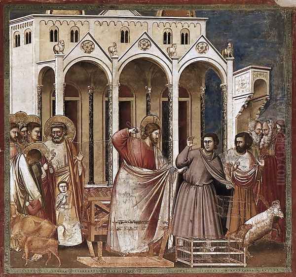 No. 27 Scenes from the Life of Christ- 11. Expulsion of the Money-changers from the Temple 1304 Oil Painting by Giotto Di Bondone